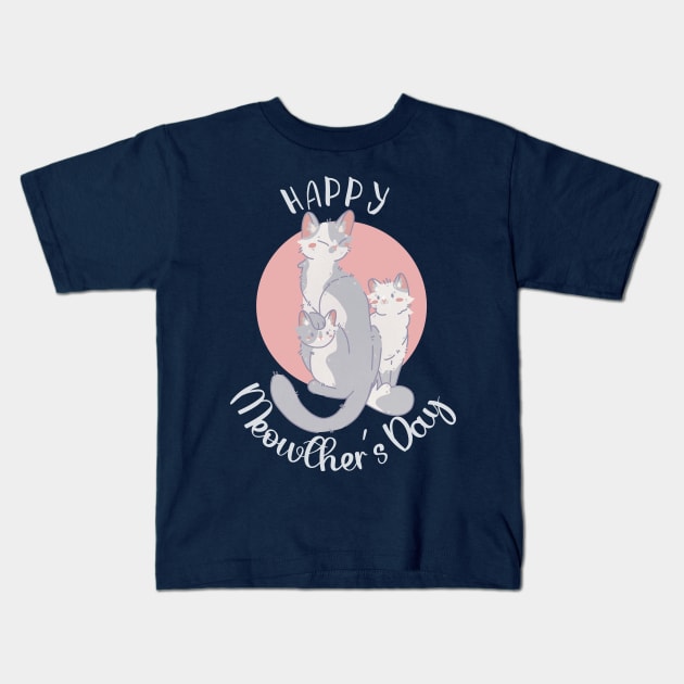 Happy Meowther's Day - White and grey cats Kids T-Shirt by Feline Emporium